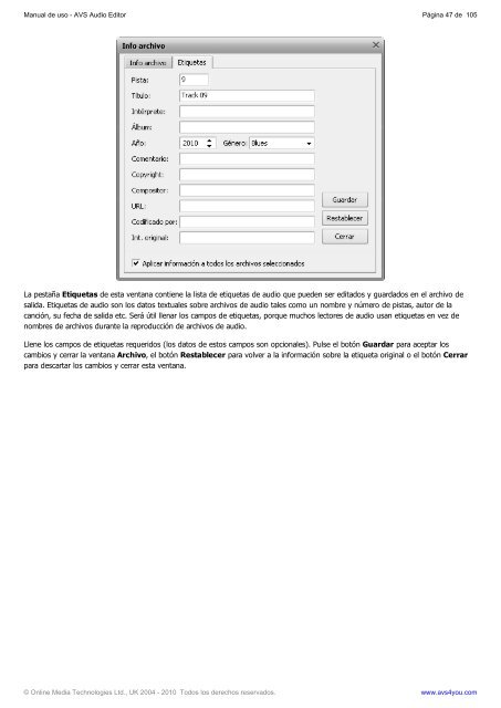 Manual de uso - AVS Audio Editor - AVS4YOU >> Online Help