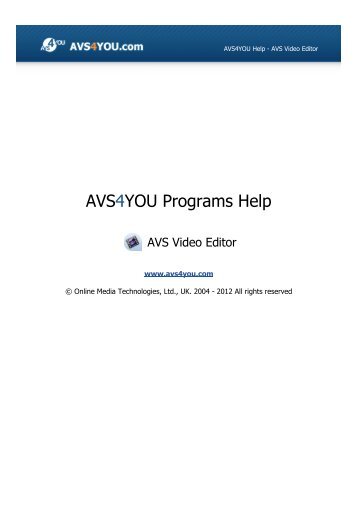 AVS Video Editor help in PDF Download - AVS4YOU >> Online Help