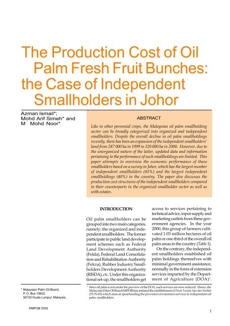 The Production Cost of Oil Palm Fresh Fruit Bunches: the Case of ...