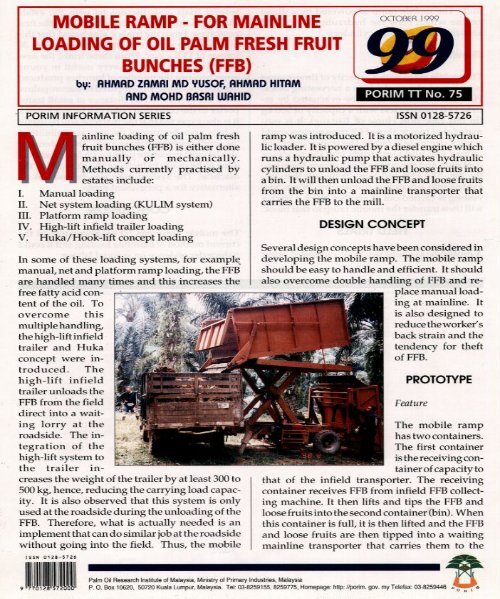 mobile ramp for mainline loading of oil palm fresh fruit PALMOILIS