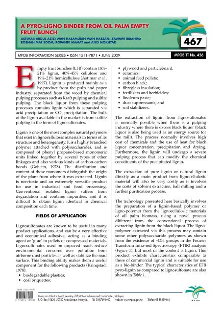 A Pyro-ligno Binder from Oil Palm Empty Fruit Bunch - PALMOILIS ...