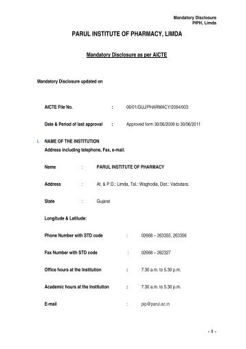 Mandatory Disclosure as per AICTE - Parul Group of Institutes