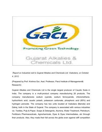 Report on Industrial visit to Gujarat Alkalies and Chemicals Ltd ...