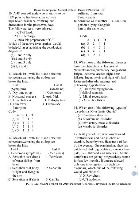MOCK HOMEOPATHIC MD ENTRANCE TEST(Sample Paper)