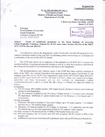 Letter of Approval by CCIM - Parul Group of Institutes