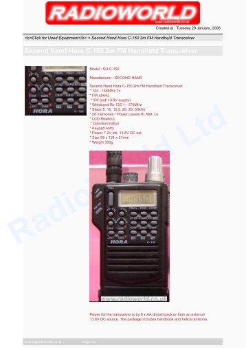 Second Hand Hora C-150 2m FM Handheld Transceiver