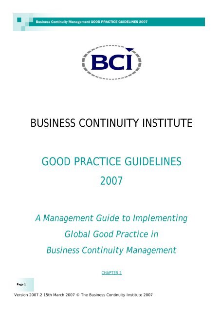 business continuity institute good practice guidelines 2007