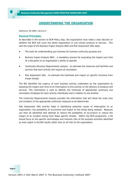 business continuity institute good practice guidelines 2007