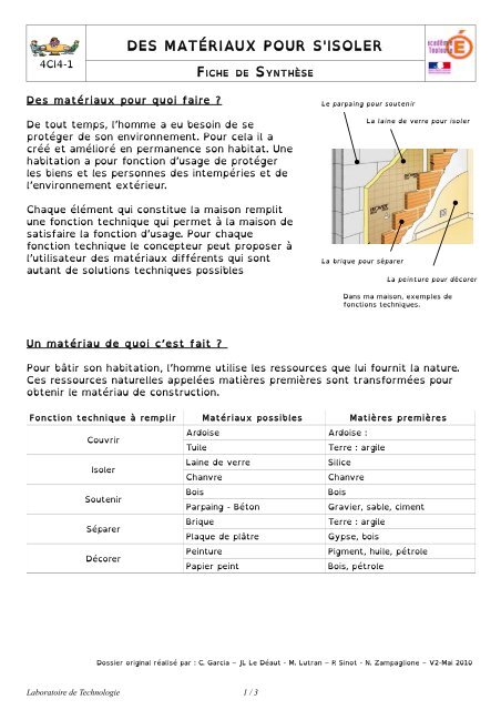 DES MATÉRIAUX POUR S'ISOLER