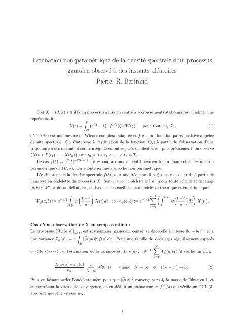 Estimation non-paramétrique de la densité spectrale d'un processus ...