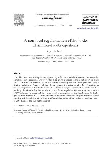 A non-local regularization of first order Hamilton–Jacobi equations