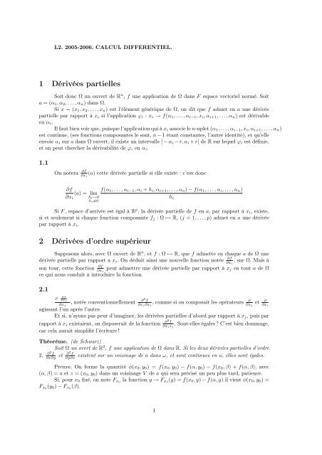 1 Dérivées partielles 2 Dérivées d'ordre supérieur