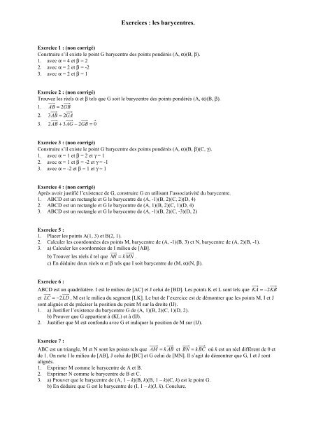 Exercices Les Barycentres