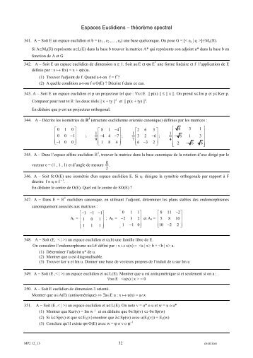 Exercices 11 : Espaces euclidien et formes quadratiques