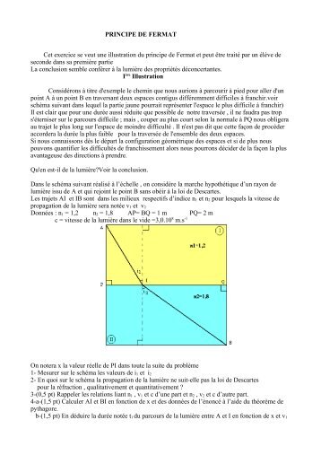 PRINCIPE DE FERMAT Cet exercice se veut une illustration du ...