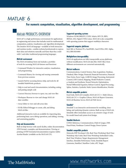 MATLAB 6-for numeric computation, visualization, algorithm ...