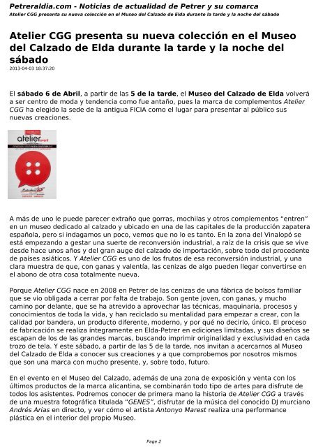 CGG su nueva colección en Museo ... - Petrer al día