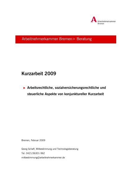 Kurzarbeit 2009 - bei der Arbeitnehmerkammer Bremen