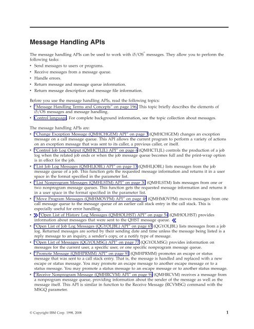 System i: Programming Message Handling APIs - IBM