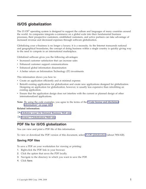 System i: Programming i5/OS globalization - e IBM Tivoli Composite ...