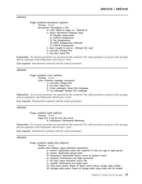 IBM DB2 Content Manager OnDemand Messages and Codes