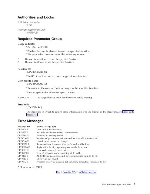 System i: Programming User Function Registration APIs - IBM