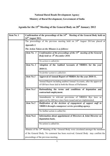 Agenda for the Fifteenth General Body Meeting dt. - pmgsy