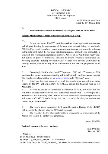 P-17024/ 11 /2011-RC Government of India Ministry of ... - pmgsy