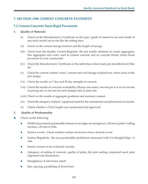 Quality Assurance Handbook for Rural Roads Volume-I - pmgsy