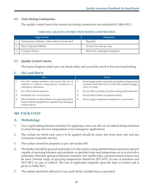 Quality Assurance Handbook for Rural Roads Volume-I - pmgsy