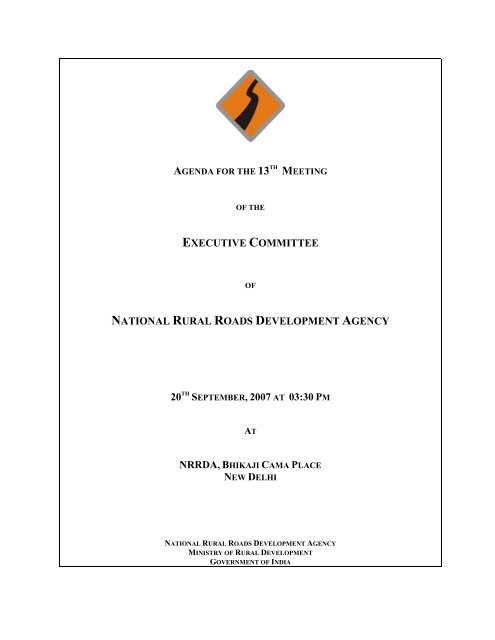 Agenda for the 13 th Executive Committee Meeting dt. - pmgsy