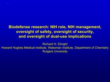 Biodefense research: NIH role, NIH management, oversight of safety ...