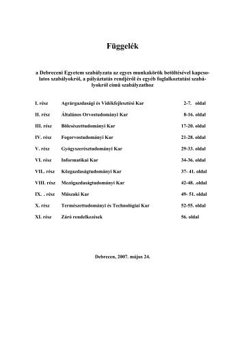 A Debreceni Egyetem Szabályzata az egyes munkakörök ...