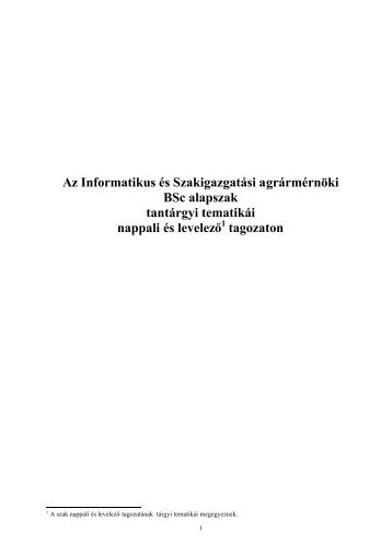 Tantárgyi tematikák - Debreceni Egyetem Agrár