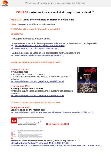 A Internet, eu ea sociedade - Portal do Professor