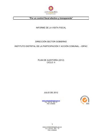 Informe de visita fiscal IDPAC - Contraloria