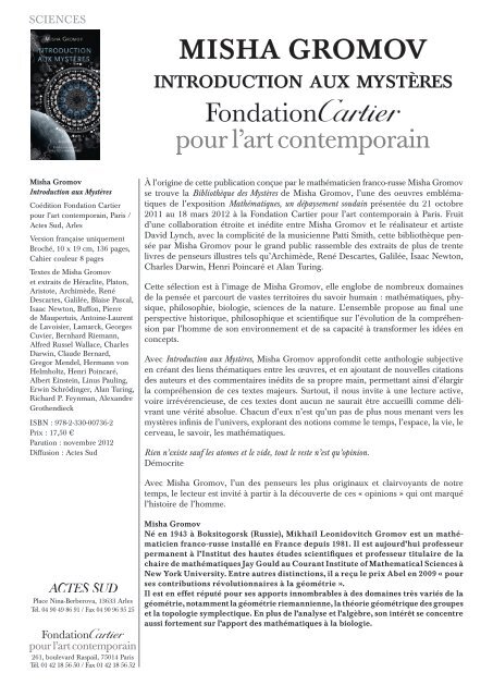 MISHA GROMOV - Fondation Cartier pour l'art contemporain - Cartier