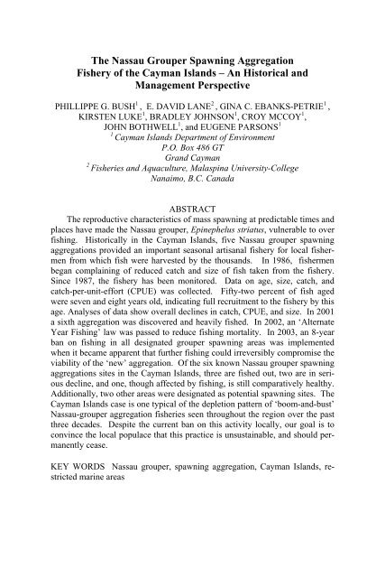 The Nassau Grouper Spawning Aggregation Fishery Of The Cayman