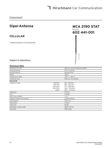 Dipol-Antenna MCA 2190 STAT 602 441-001 - Hirschmann Car ...