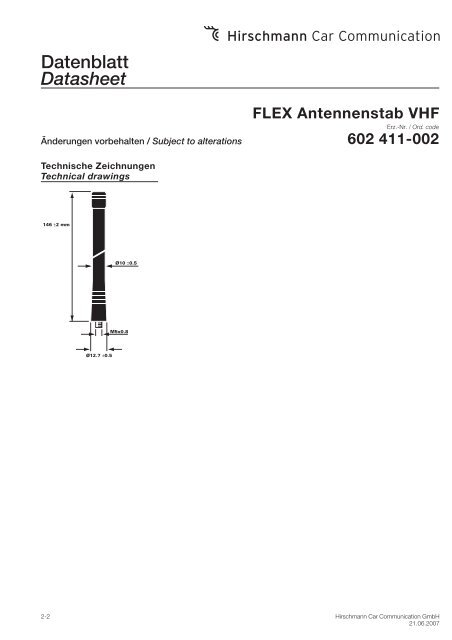 Datenblatt Datasheet VHF - Hirschmann Car Communication