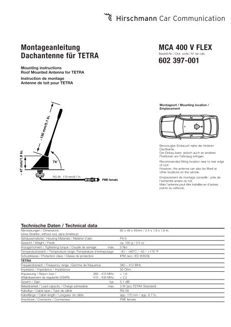 Montageanleitung Dachantenne für TETRA MCA 400 V FLEX 602 ...