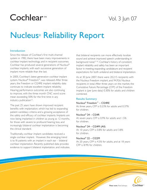 Cochlear Nucleus System Reliability Report – ILTXST