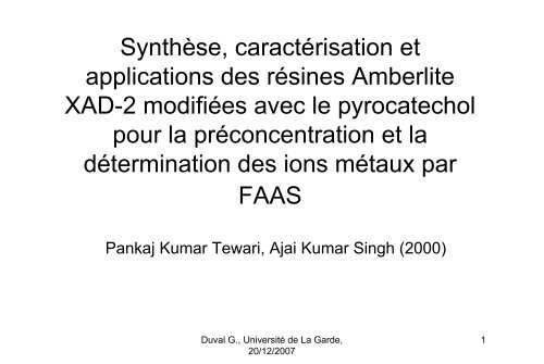 Synthèse, caractérisation et applications des résines Amberlite XAD ...