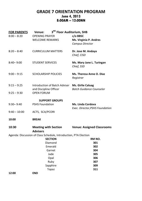 GRADE 7 ORIENTATION PROGRAM - PSHS Main Campus