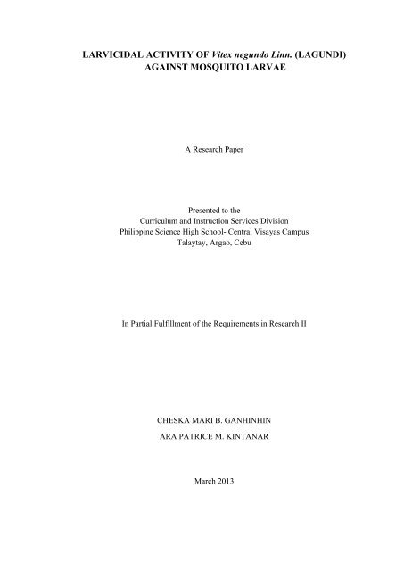 (LAGUNDI) AGAINST MOSQUITO LARVAE - Central Visayas ...