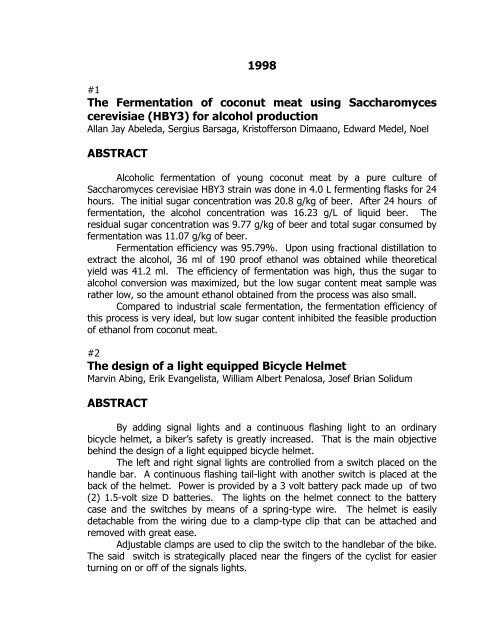 1998 The Fermentation of coconut meat using Saccharomyces ...