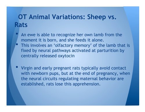 Role of OT in Maternal Behavior