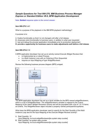 Sample Questions for Test 000-276, IBM Business Process Manager ...