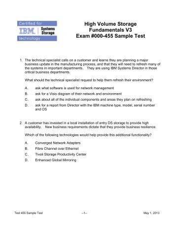 High Volume Storage Fundamentals V3 Exam #000-455 Sample Test