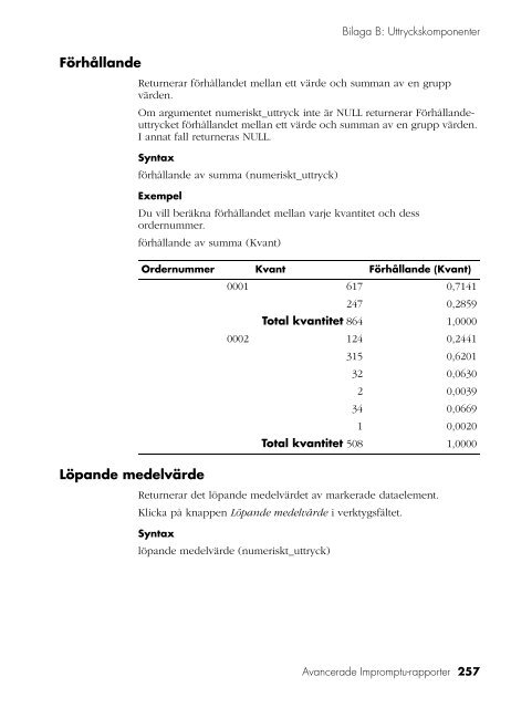 Avancerade Impromptu-rapporter